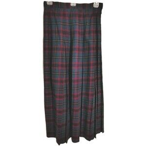 Laura Ashley Pleaded Maxi Skirt Size 10 Plaid Wool/Cotton Made In Great Britain